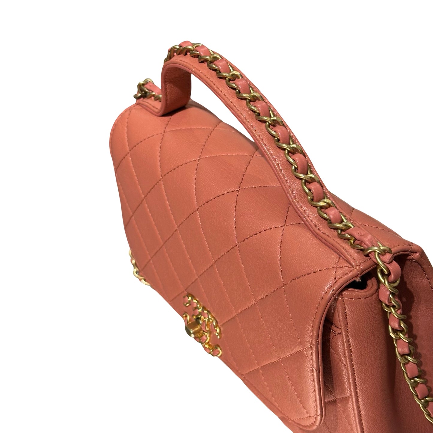 Used CHANEL Calfskin Leather Flap Cross Body Bag Pink GHW
