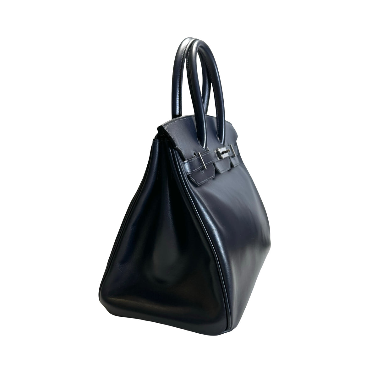 Used HERMES Leather Birkin Handbag Black Silver