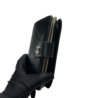Used CHANEL Camellia Caviar Camellia Wallet Black Silver