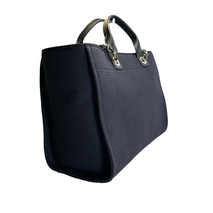 Brand New CHANEL Canvas Deauville Tote Tote Bag Black Silver