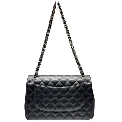 Used CHANEL Lambskin Leather Jumbo Shoulder Bag Black PHW