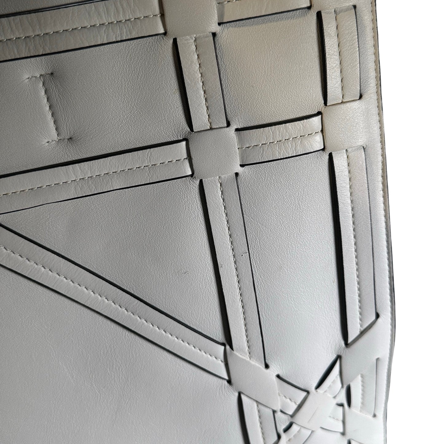 Used DIOR Leather Interlaced Shopper Tote Tote Bag White PHW