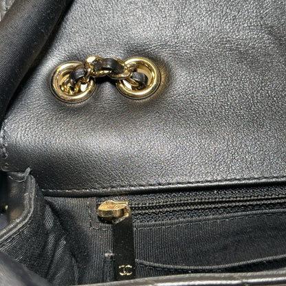Used CHANEL Chevron Lambskin Chevron Flap Bag Chain Shoulder Bag Black Gold