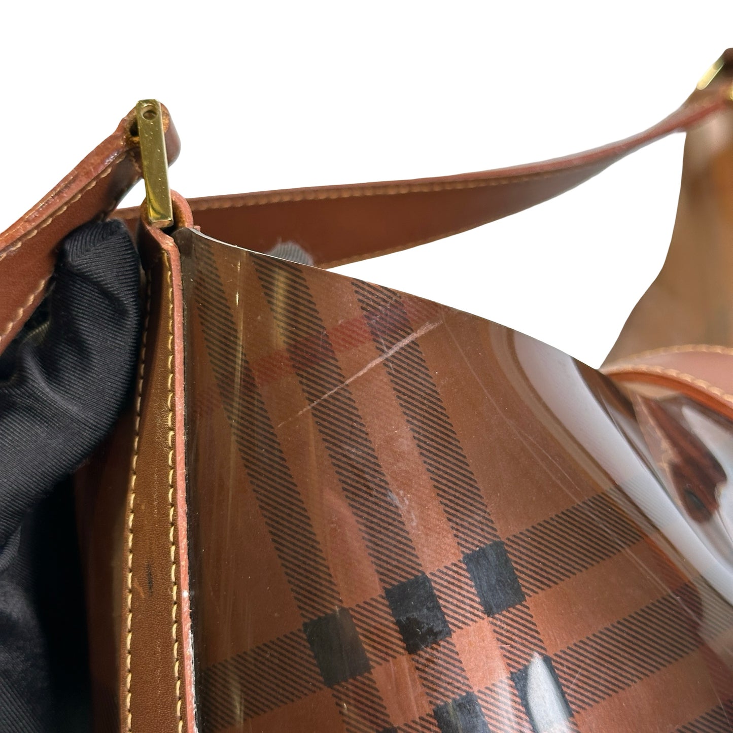 Used BURBERRY Check PVC Tote Handbag Brown