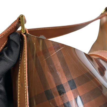 Used BURBERRY Check PVC Tote Handbag Brown