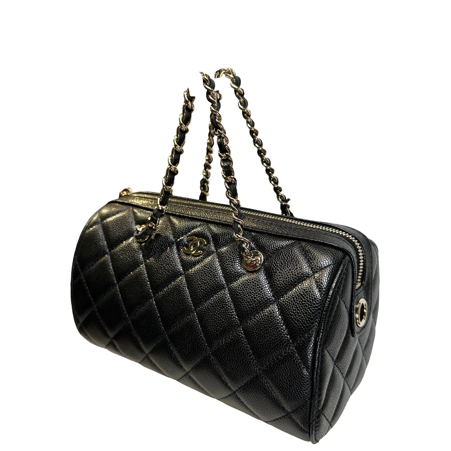 Used CHANEL Quilted Caviar leather Caviar Vanity Case Vanity case Black Gold