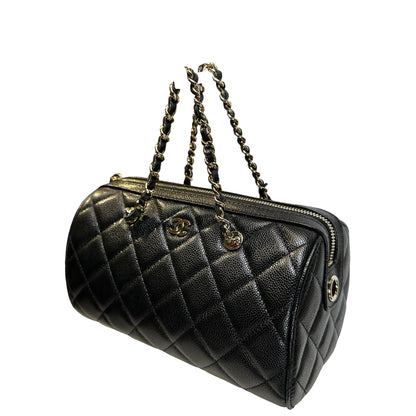 Used CHANEL Quilted Caviar leather Caviar Vanity Case Vanity case Black Gold