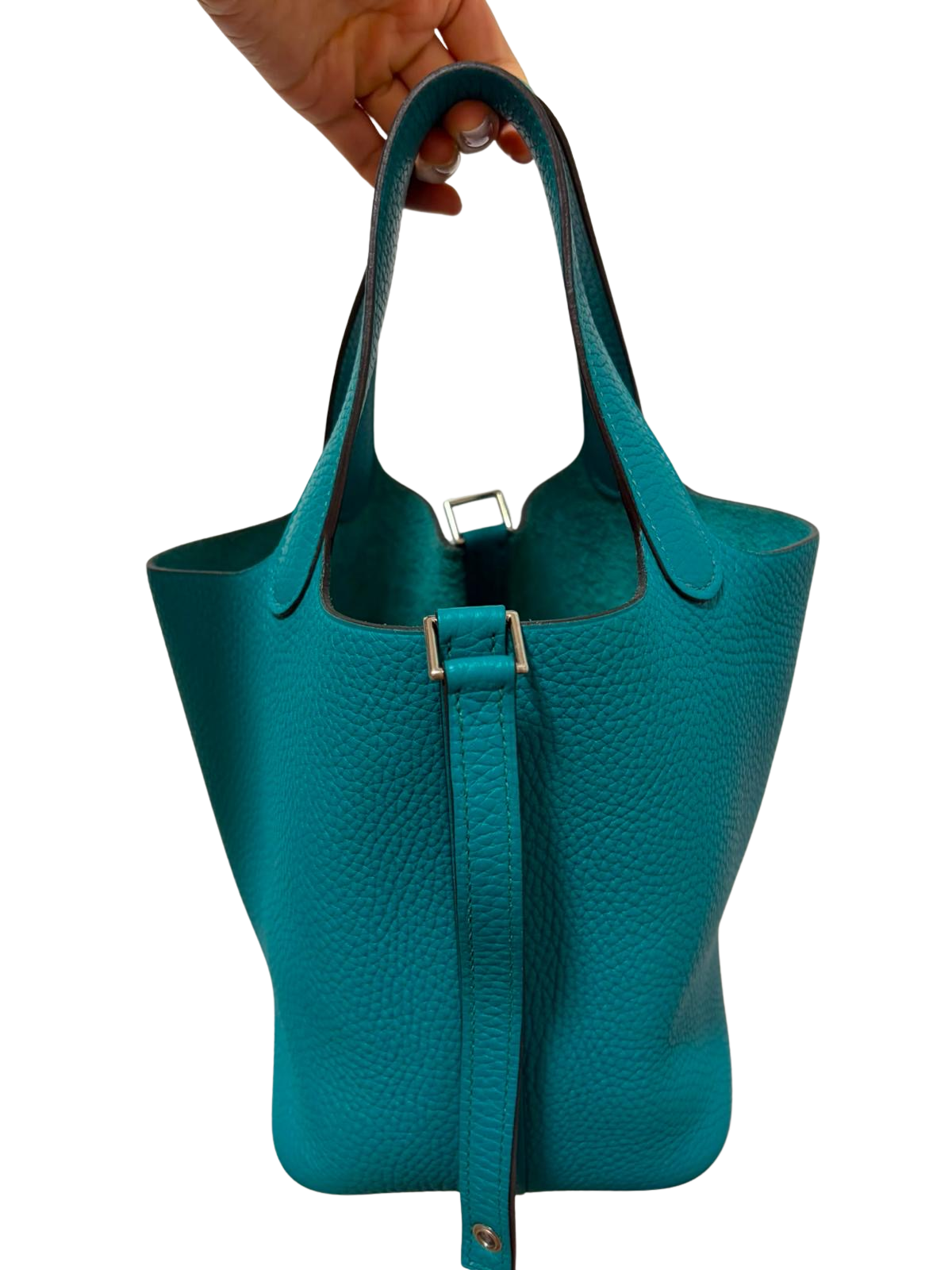 Used HERMES Taurillon Clemence Picotin 18 Handbag Bleu Zanzibar