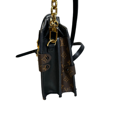 Used LOUIS VUITTON Monogram Canvas Leather Petite Malle Crossbody Bag Brown Black Gold