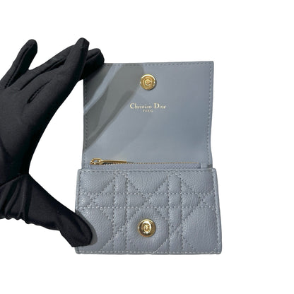 DIOR Cannage Calfskin Dior Caro Glycine Wallet Blue Ghw