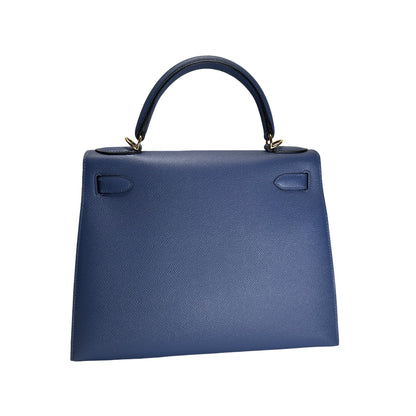 Used HERMES Epsom Kelly 28 with strap Handbag Blue Gold