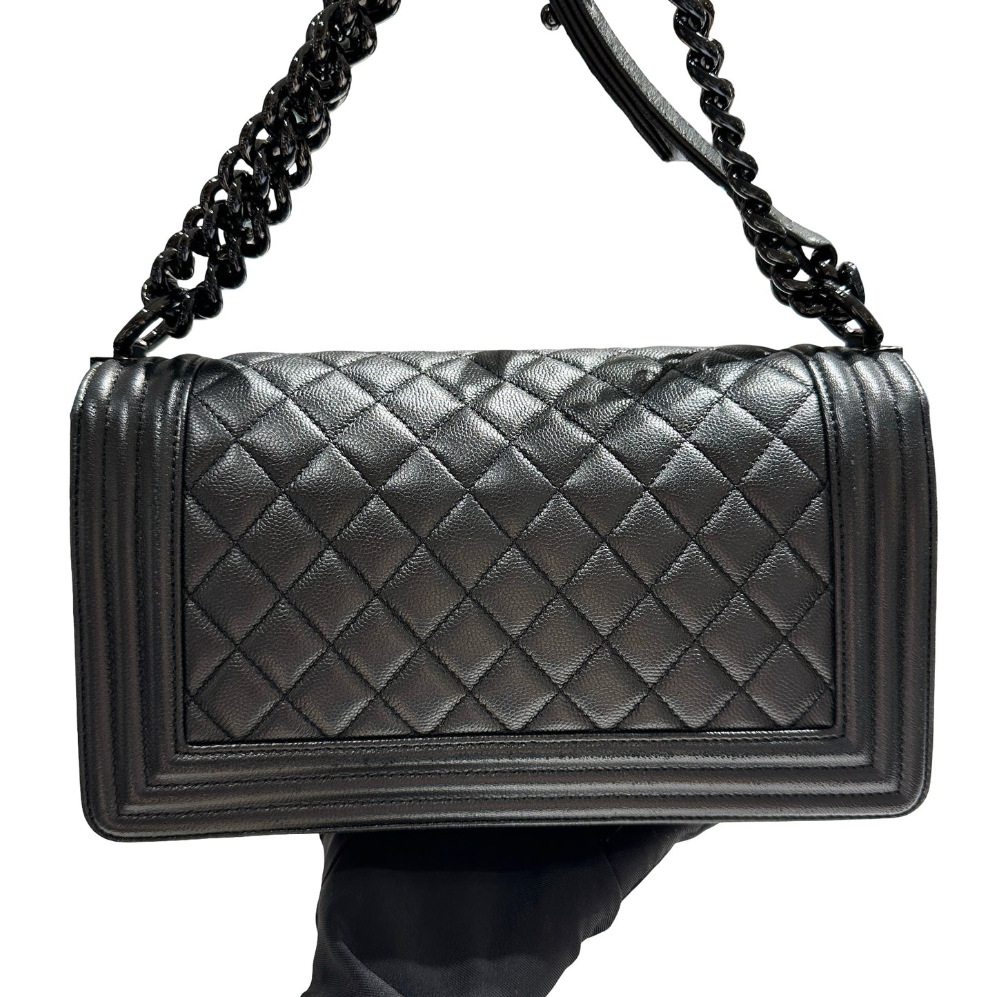 Used CHANEL Quilted Caviar Boy Chain Shoulder Bag Black