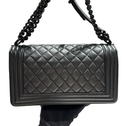 Used CHANEL Quilted Caviar Boy Chain Shoulder Bag Black