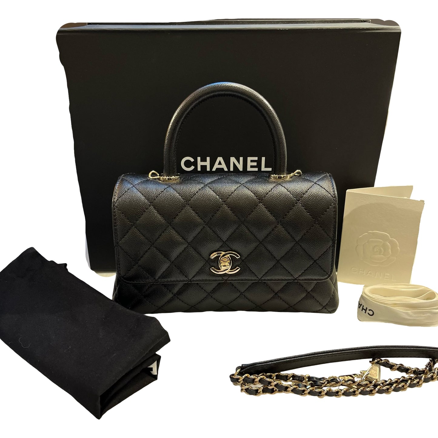 Used CHANEL Calfskin Leather Coco Handle small Handbag Black PHW