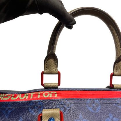 Used LOUIS VUITTON Monogram Keepall Bandoulière Travel Bag Blue Khaki Red Turquoise