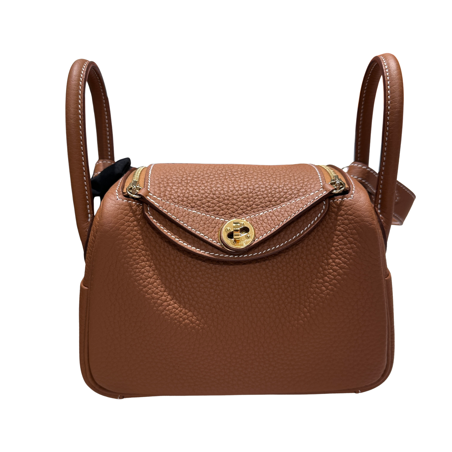 Used HERMES Clemence Leather Lindy Shoulder Bag Brown Gold