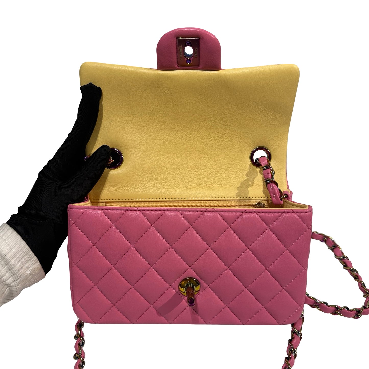 Used CHANEL Matelasse Lambskin Flap Bag Chain Shoulder Bag Pink
