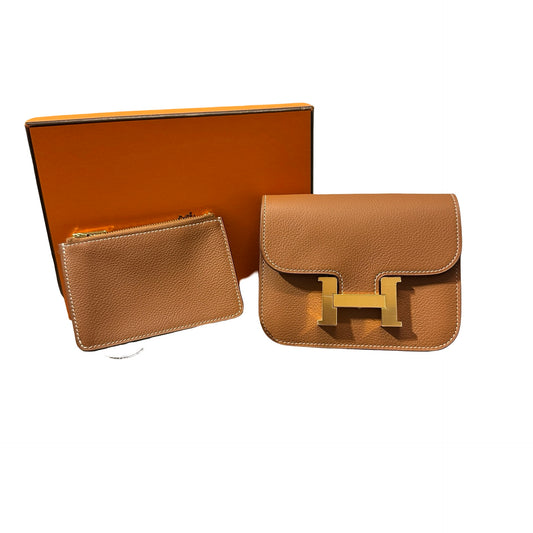 Unused Hermès Calfskin Leather Constance Slim Wallet Gold GHW
