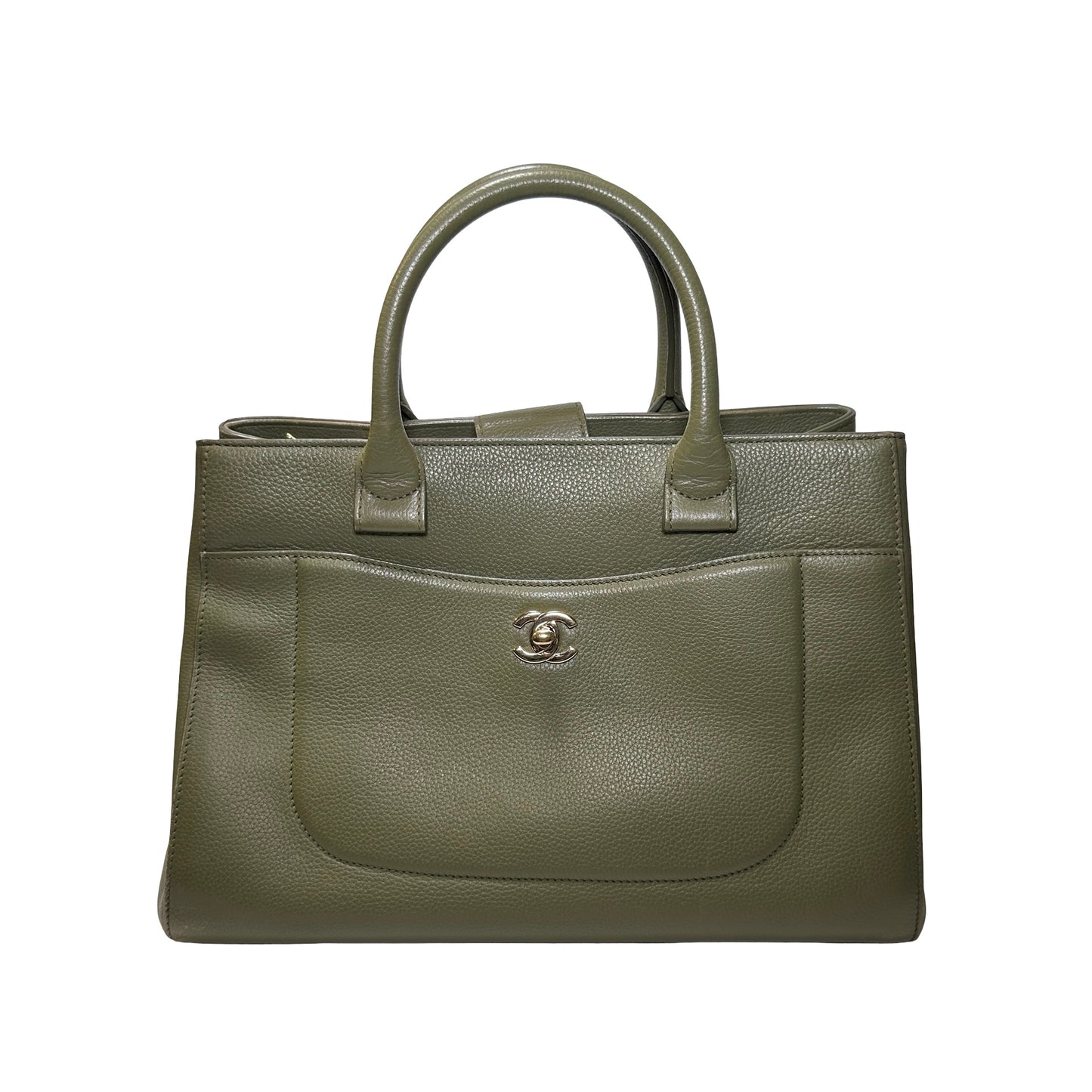 Used CHANEL Calfskin Leather Tote Bag Green