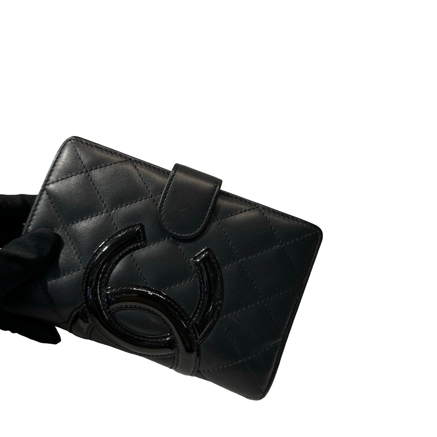 Used Chanel Lambskin Leather 2 Fold Wallet Wallet Black PHW