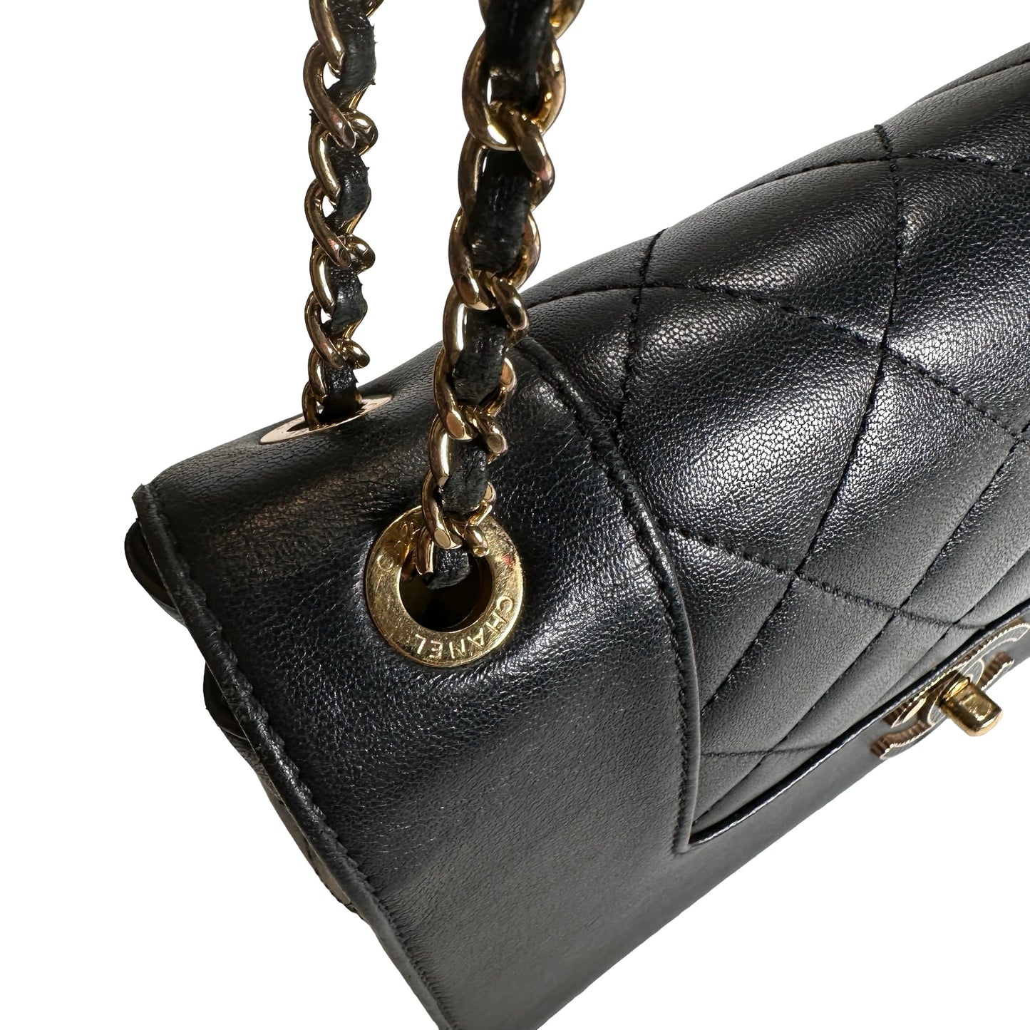 Used CHANEL Quilted Caviar Diana Flap Chain Shoulder Bag Black GHW