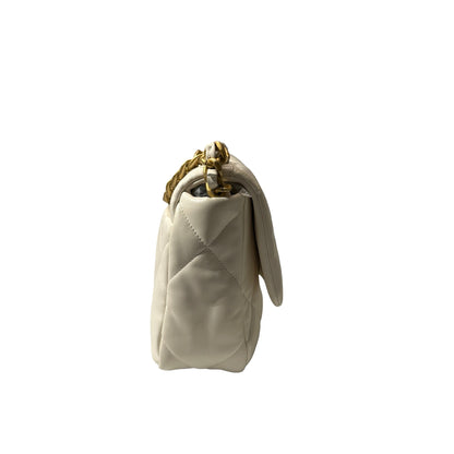 Used CHANEL Lambskin Leather 19 Small Shoulder Bag White GHW