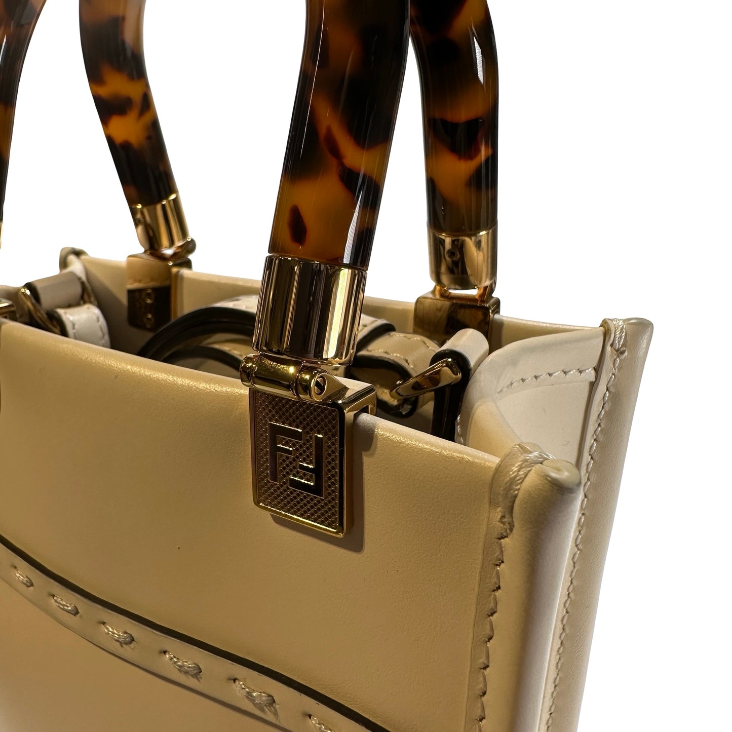 Used FENDI Mini Sunshine Shopper Crossbody Bag White GHW