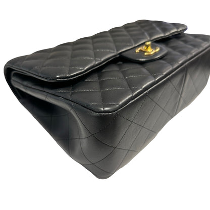 Used CHANEL Lambskin Quilted Jumbo Shoulder Bag Black Gold