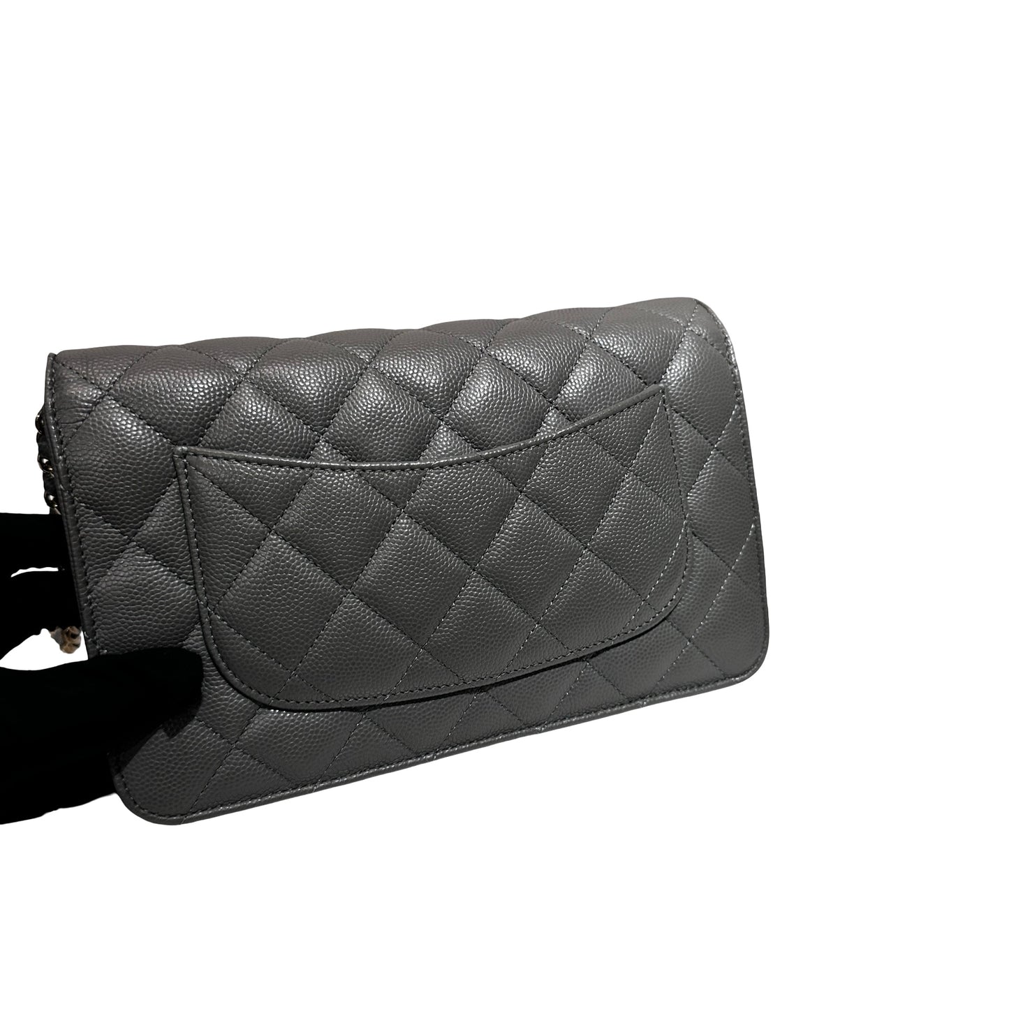 Used CHANEL Caviar Leather WOC Calf Skin Cross Body Bag Grey PHW