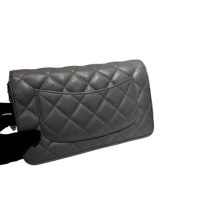 Used CHANEL Caviar Leather WOC Calf Skin Cross Body Bag Grey PHW