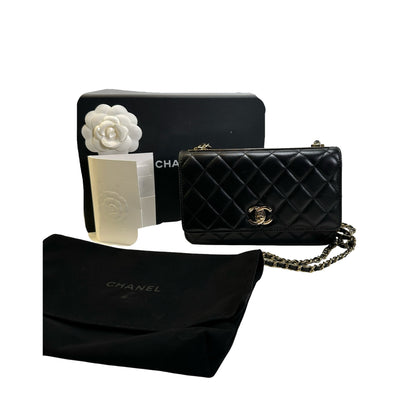 Used CHANEL Quilted Leather Wallet On Chain Wallet on chain Black