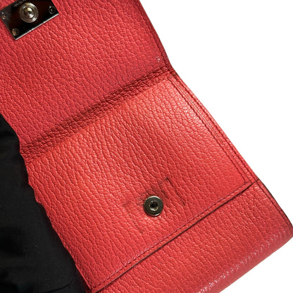 Used HERMES Leather Bearn Wallet Pink Red
