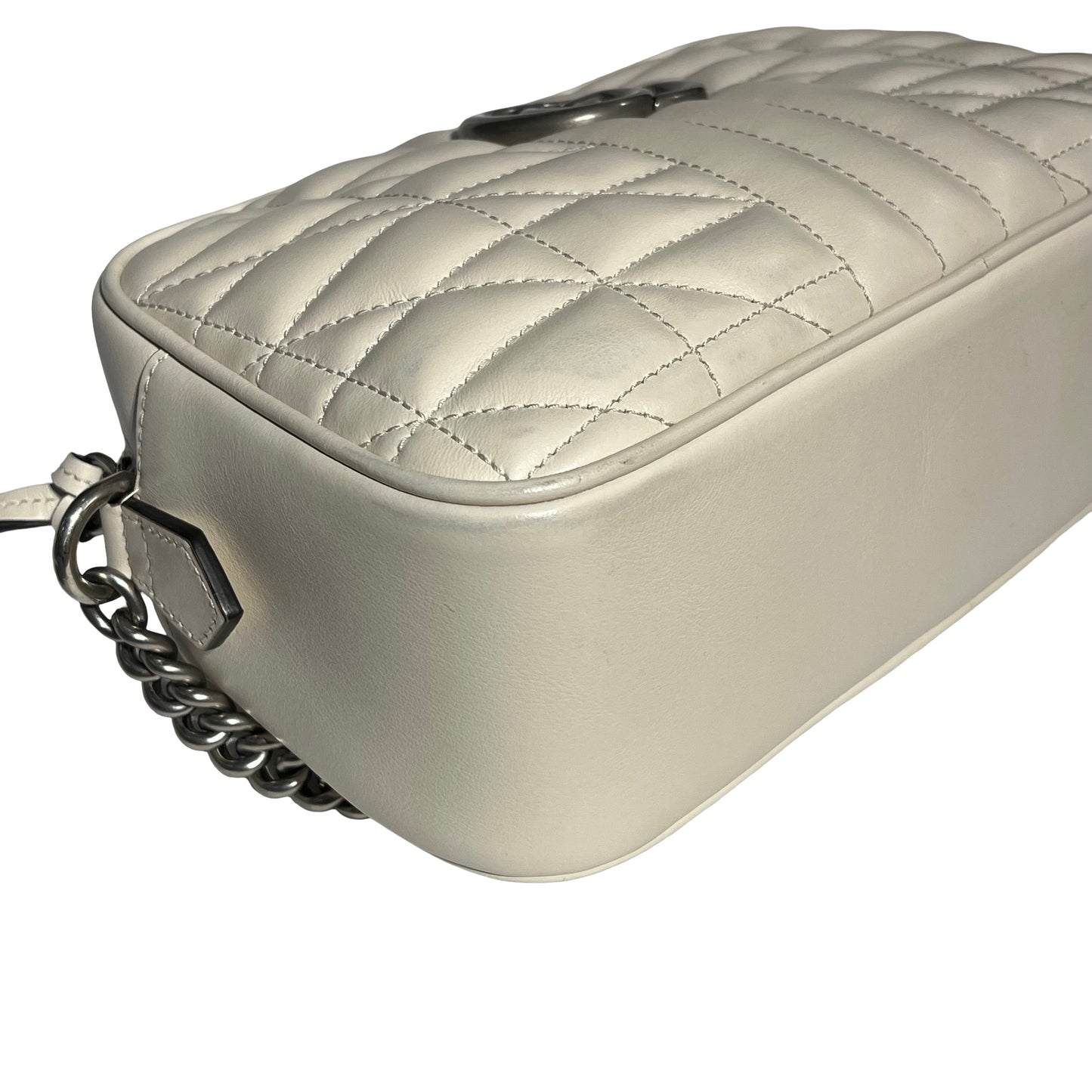 Used GUCCI Matelasse Aria Calfskin Leather GG MARMOUNT Chain Shoulder Bag White PHW