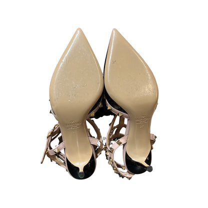 Used VALENTINO Patent Leather Used VALENTINO Patent Leather Rockstud Heels Shoes Black Beige GHW Shoes Black Rose Gold