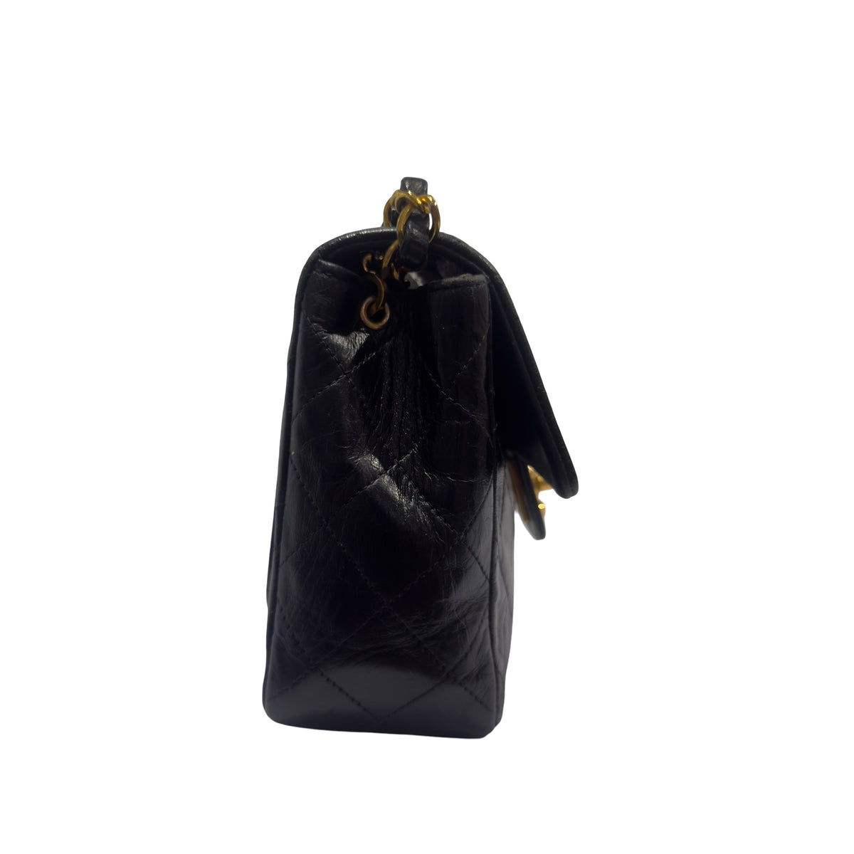 Used CHANEL Matelasse Lambskin Matelasse Shoulder Bag Black Gold