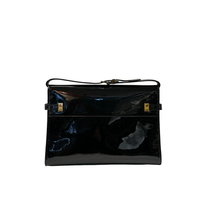 Used SAINT LAURENT Patent Leather Manhattan Medium Shoulder Bag Black GHW