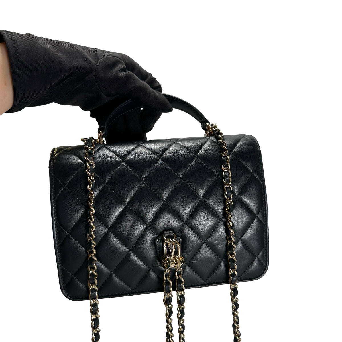 Used CHANEL Quilted Lambskin Trend CC Handbag Black Gold