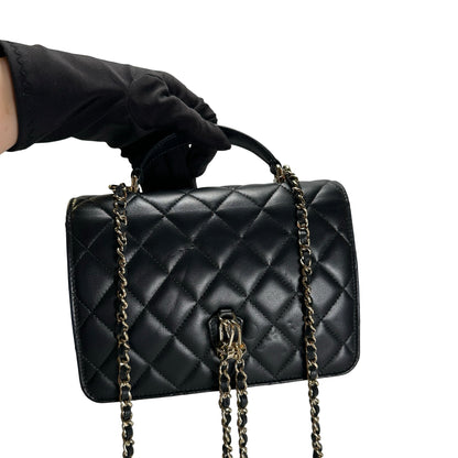 Used CHANEL Quilted Lambskin Trend CC Handbag Black Gold