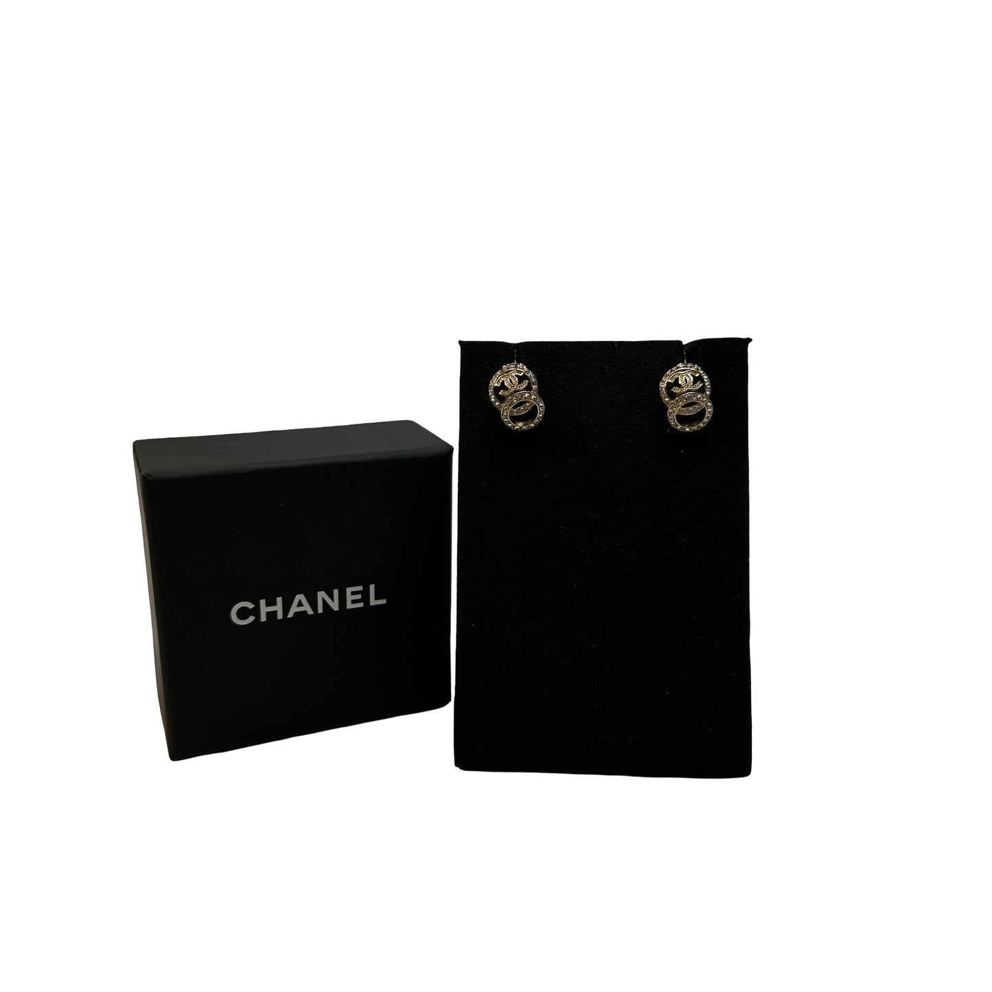 Used CHANEL Interlocking CC Crystal CC Logo Crystal Interlocking Circles Earrings Earrings Gold Clear