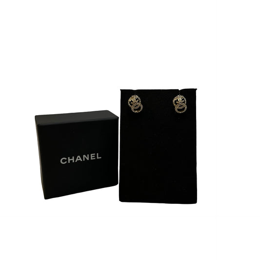 Used CHANEL Interlocking CC Crystal CC Logo Crystal Interlocking Circles Earrings Earrings Gold Clear