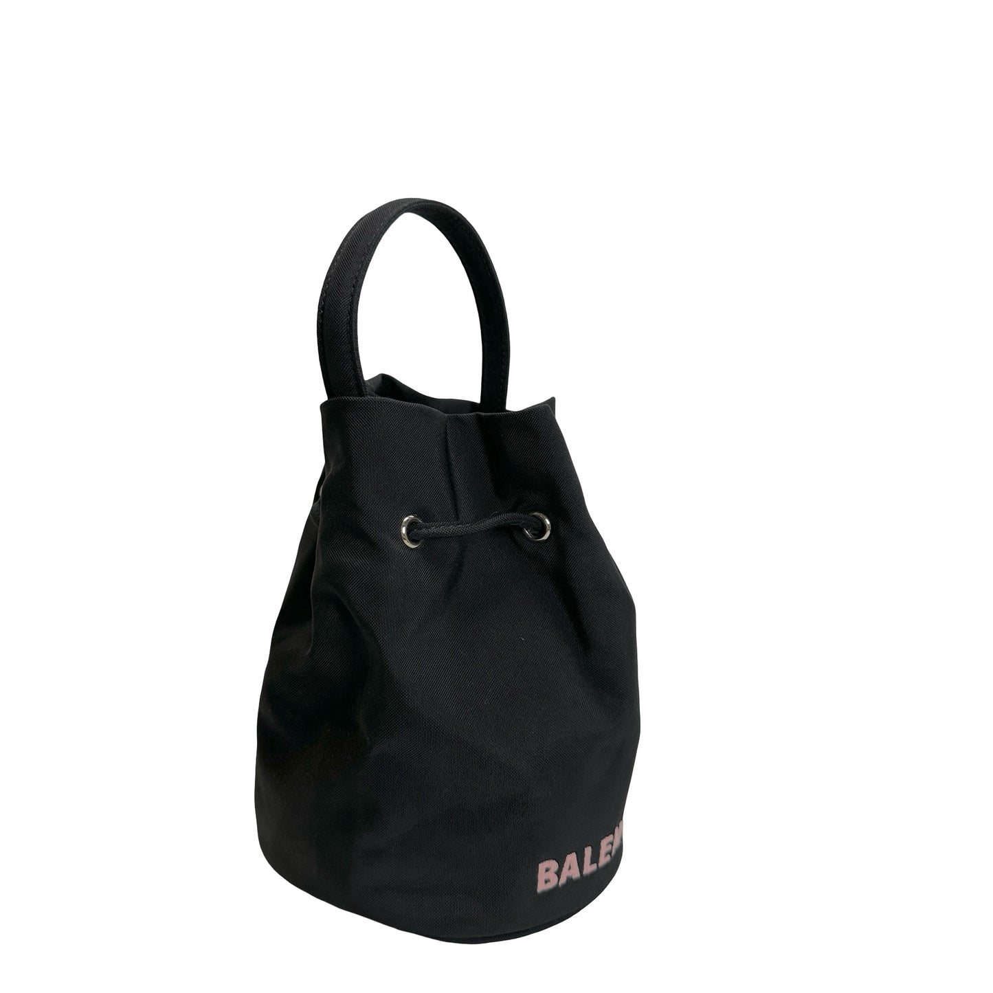 Used BALENCIAGA Logo Wheel Drawstring Bag Black Pink