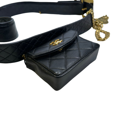 Used CHANEL Quilted Leather Quilted Belt Bag Belt bag Black Gold