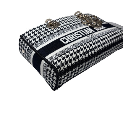 Used DIOR Canvas D-Joy Medium Handbag Black White GHW