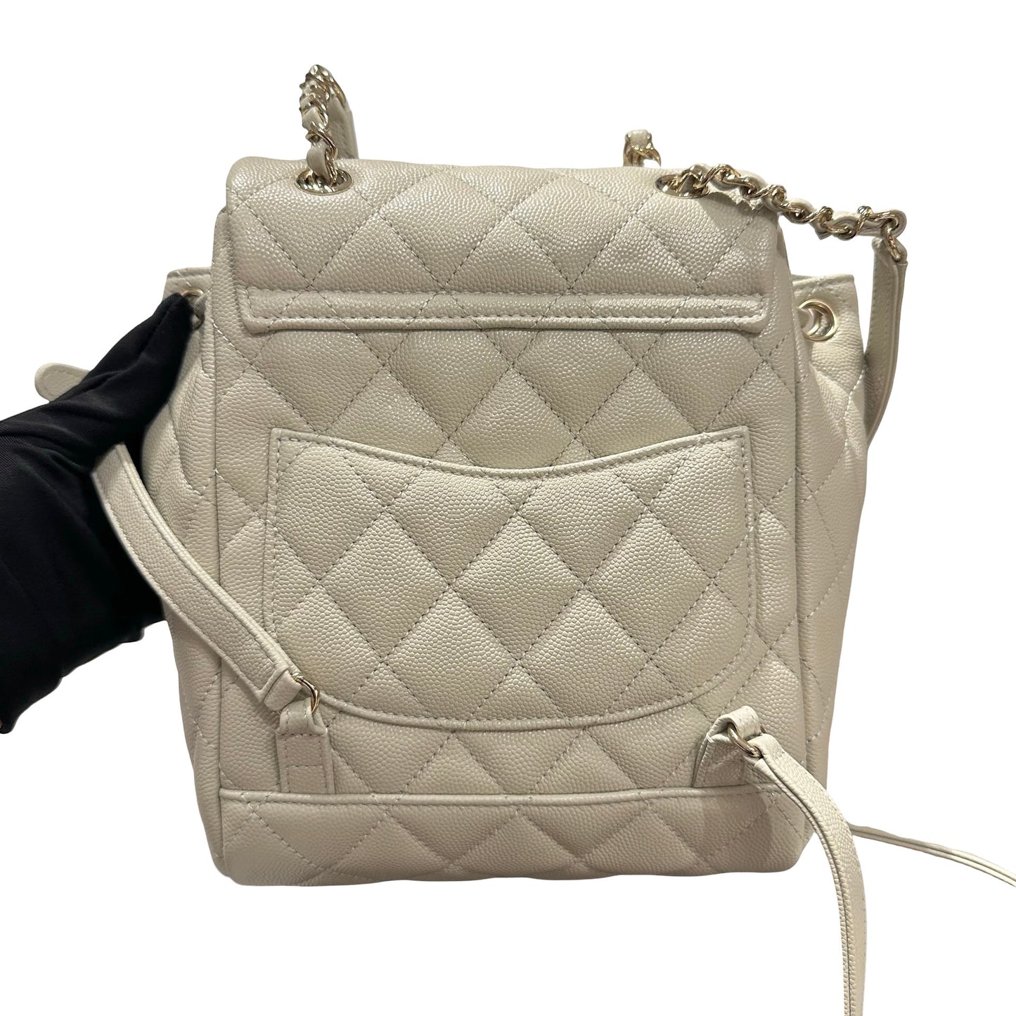 Used CHANEL Calfskin Leather Backpack Calf Skin Backpack Gray GHW