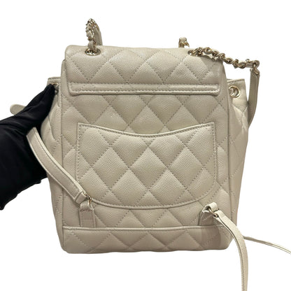 Used CHANEL Calfskin Leather Backpack Calf Skin Backpack Gray GHW