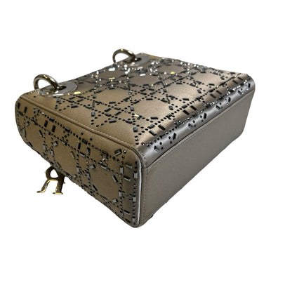 DIOR Cannage Studded Lady Dior Handbag Grey Silver