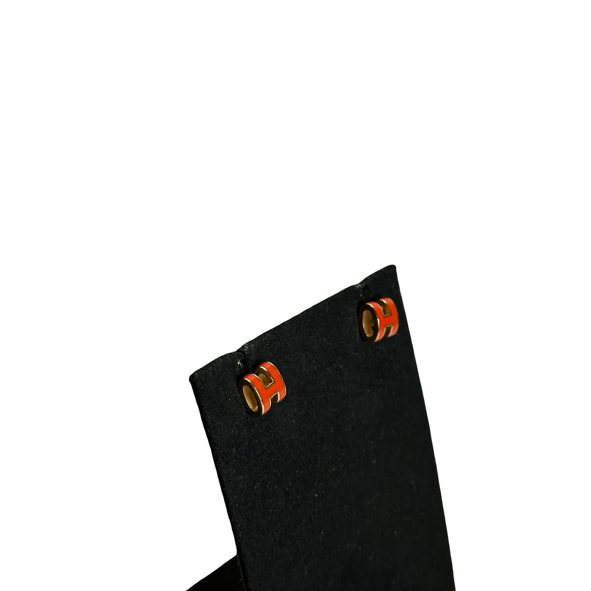 Used HERMES Enamel Pop H Earrings Orange Gold