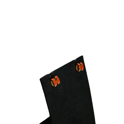 Used HERMES Enamel Pop H Earrings Orange Gold