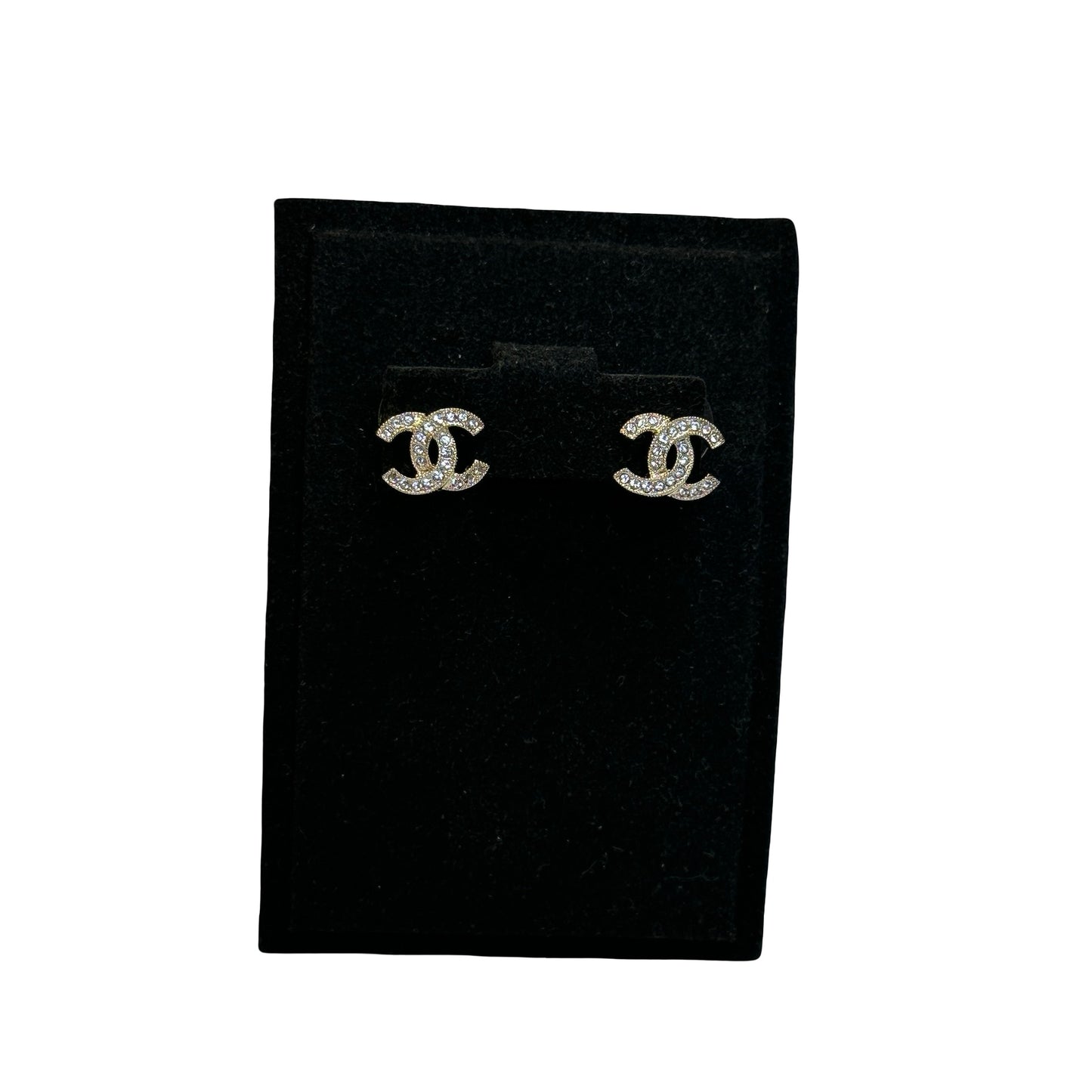 Brand New CHANEL Rhinestone CC Logo Earrings Earrings Gold