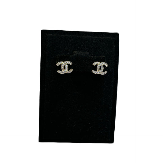 Brand New CHANEL Rhinestone CC Logo Earrings Earrings Gold